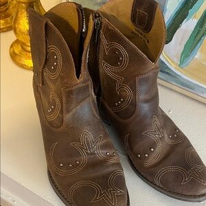Women's Brown Suede Western Ankle Booties with Stud Detailing
